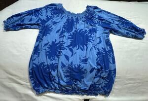 Lane Bryant Women’s 22/24 Top Cotton Blend Balloon Sleeves Gathered Hem Floral